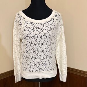 Aerie Cream Lace Long Sleeve Pullover – XS